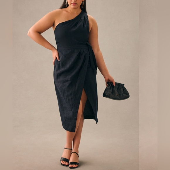 NWOT One Shoulder Linen Dress - Picture 1 of 16